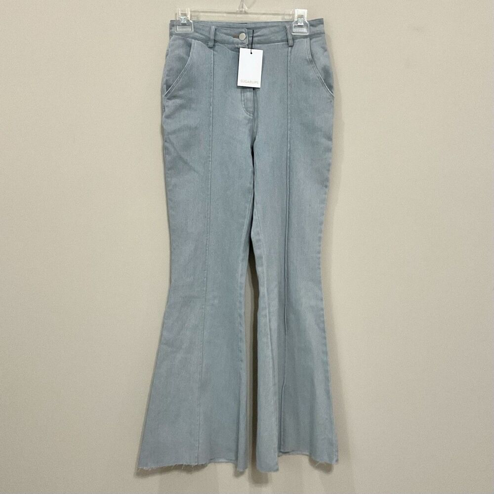 SUGAR LIPS Carlie Denim Wide Leg Flare Jeans Pants Sz XS New Cutoff Hem